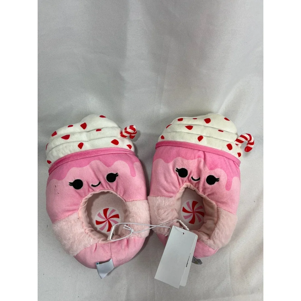 Squishmallows Peppermint Hot Cocoa Pink Plush Slippers Kids Size 4-5 NWT